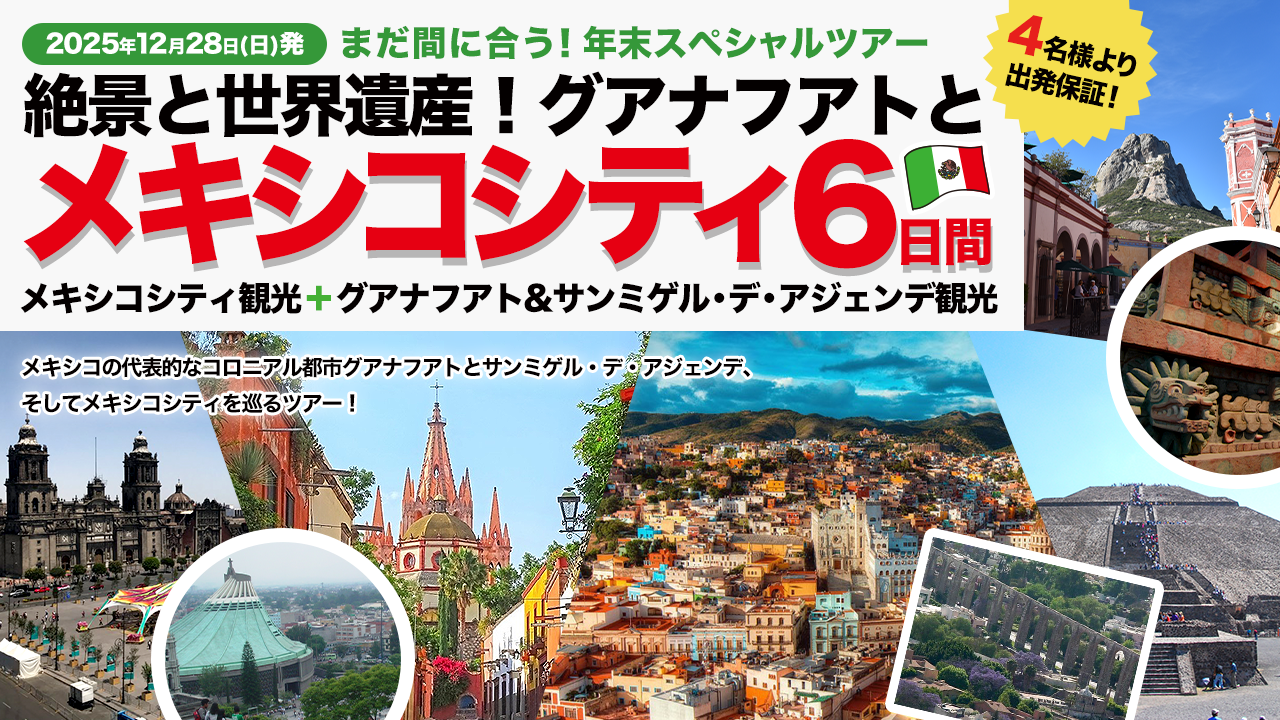 【まだ間に合う！年末スぺシャルツアー】絶景と世界遺産！グアナフアトとメキシコシティ6日間