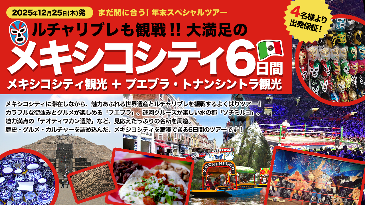 【まだ間に合う！年末スペシャルツアー】ルチャリブレも観戦！！大満足のメキシコシティ6日間